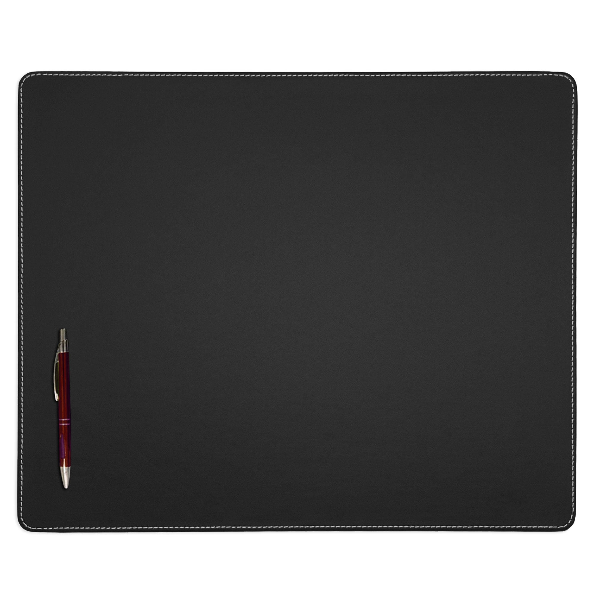 Black Leatherette 20 x 16 Conference Table Pad w/ White Stitching