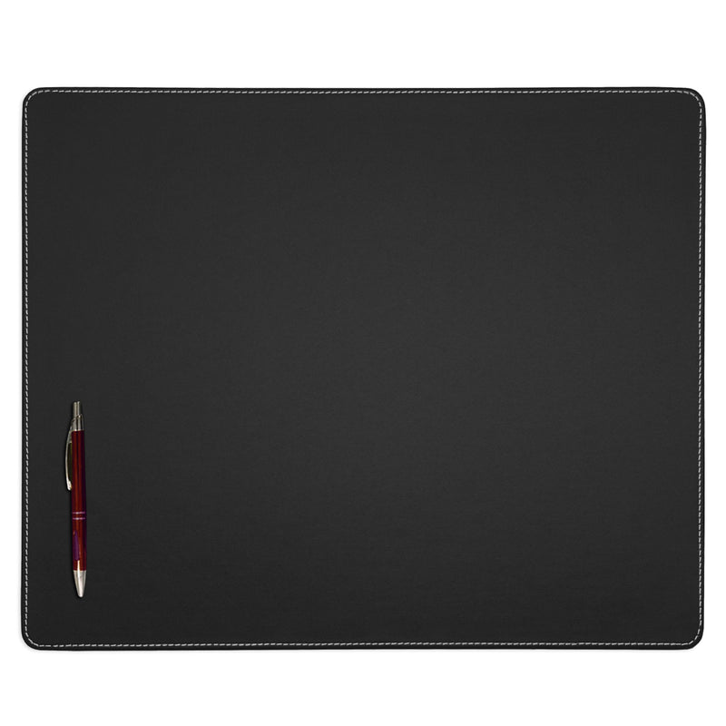 Black Leatherette 20" x 16" Conference Table Pad w/ White Stitching