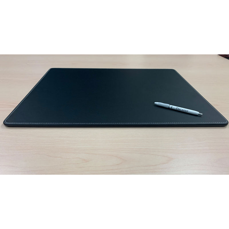 Black Leatherette 20" x 16" Conference Table Pad w/ White Stitching