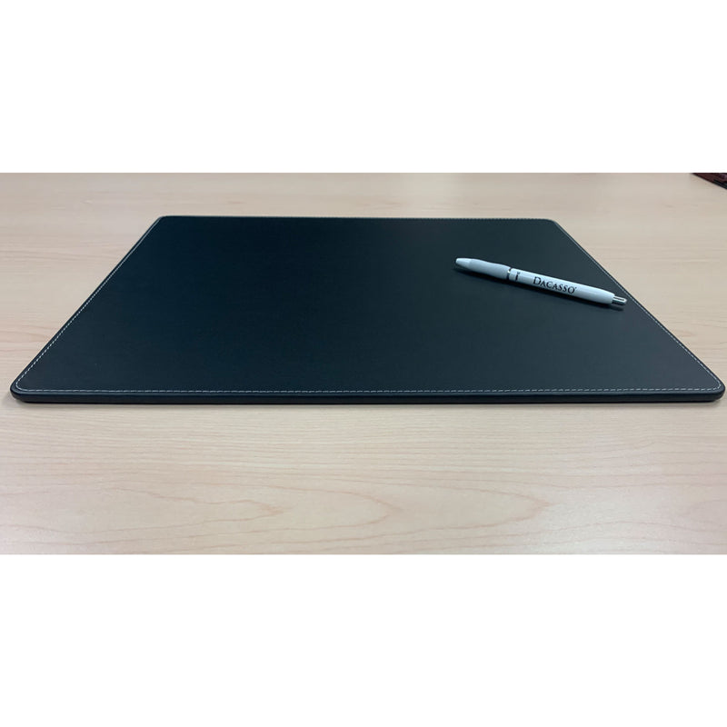 Black Leatherette 17 x 14 Conference Table Pad w/ White Stitching