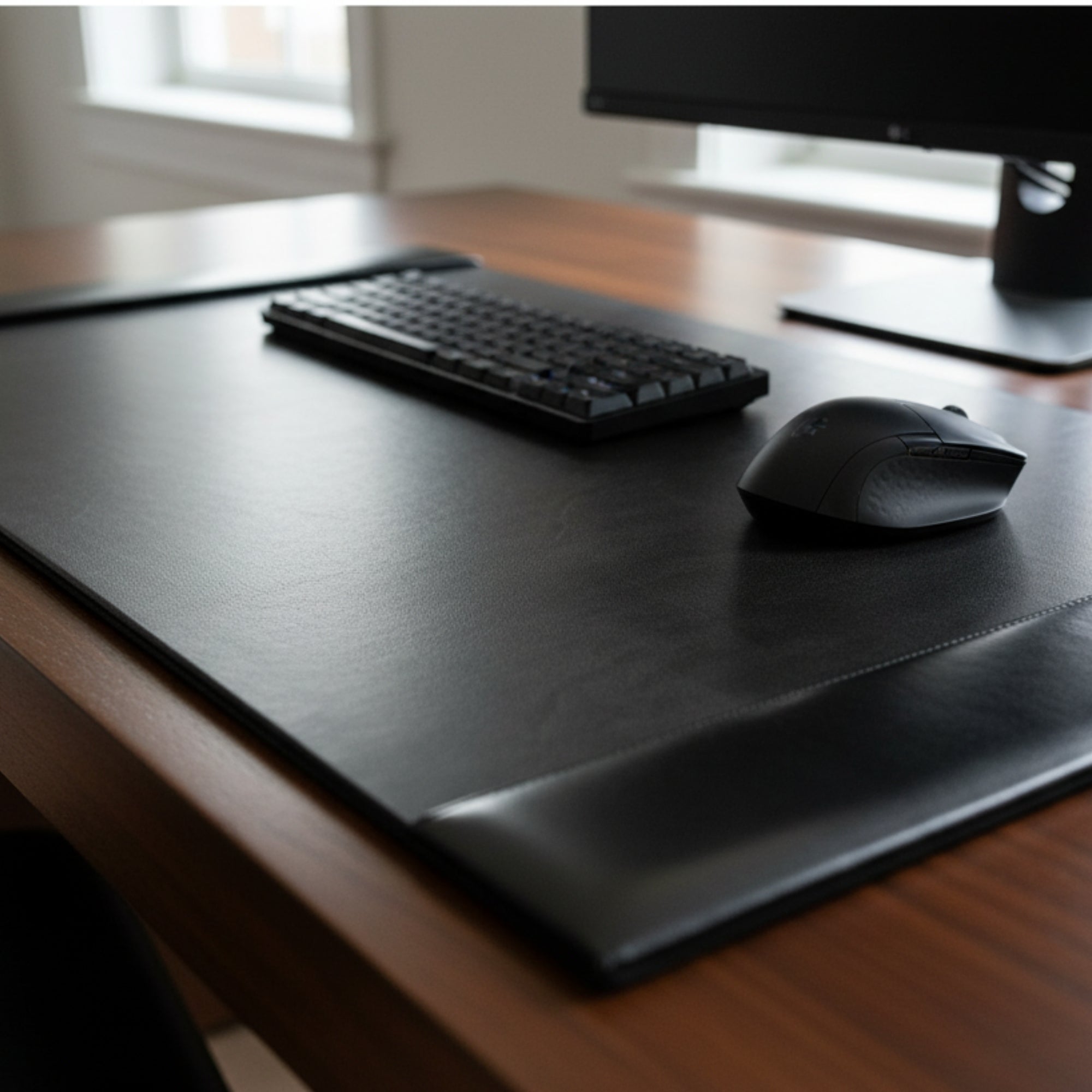 Black Bonded Leather 30" x 18" Desk Pad