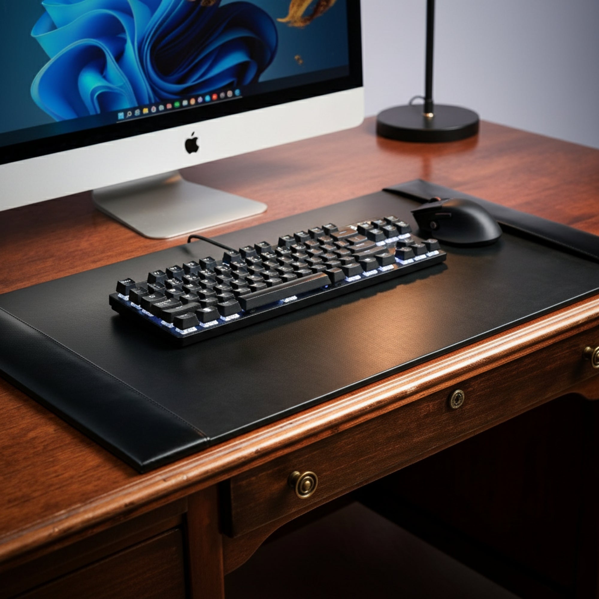 Black Bonded Leather 30" x 18" Desk Pad