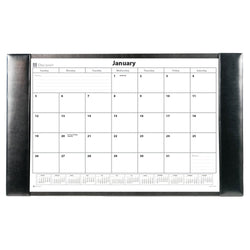 Black Bonded Leather Desk Pad w/ 2025 Calendar Insert, 30 x 18