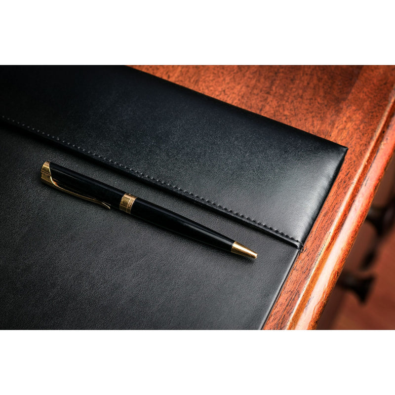 Black Bonded Leather Desk Pad w/ 2025 Calendar Insert, 30 x 18