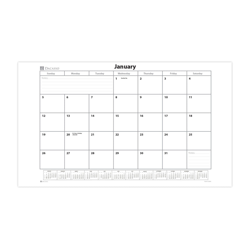 Black Bonded Leather Desk Pad w/ 2025 Calendar Insert, 30 x 18