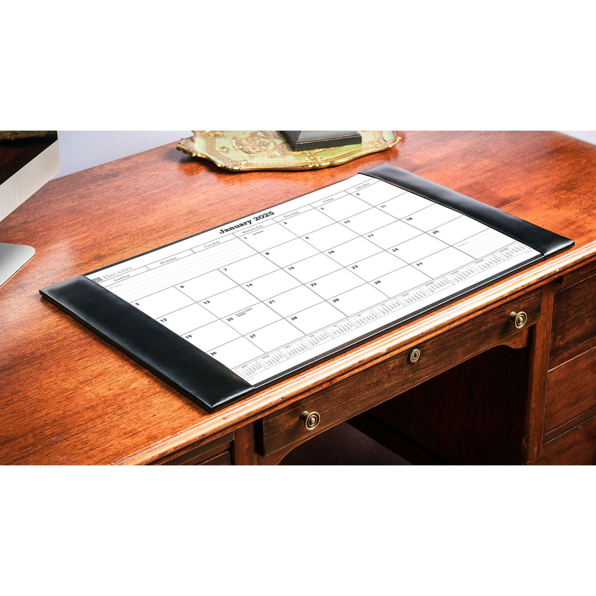 Black Bonded Leather Desk Pad w/ Calendar Insert, 30 x 18