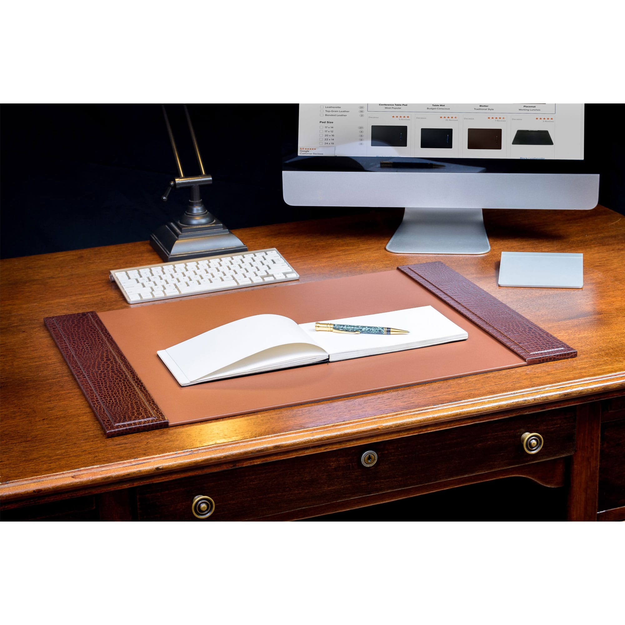Brown Crocodile Embossed 25.5" x 17.25" Side-Rail Desk Pad