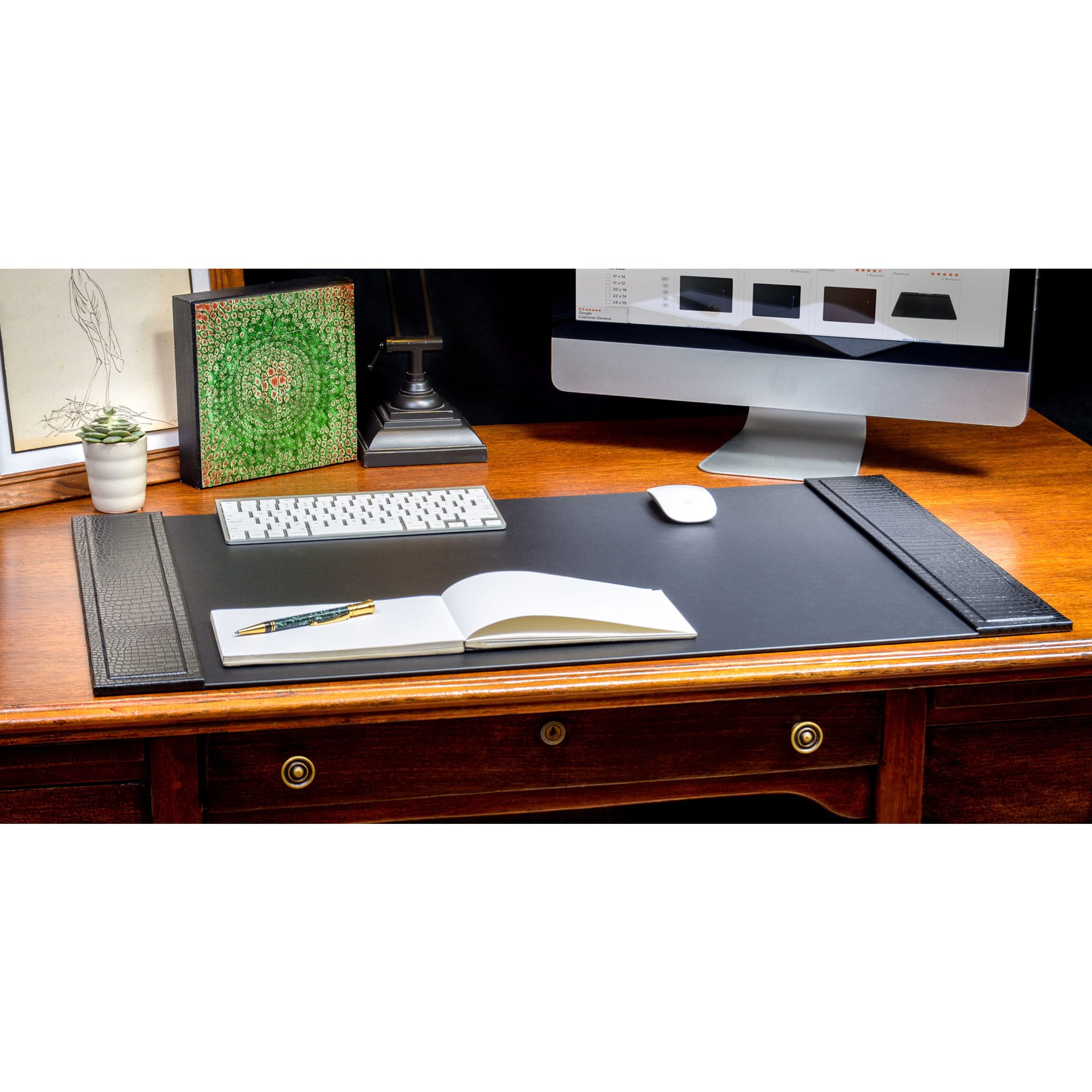 Black Crocodile Embossed Leather 34" x 20" Side-Rail Desk Pad