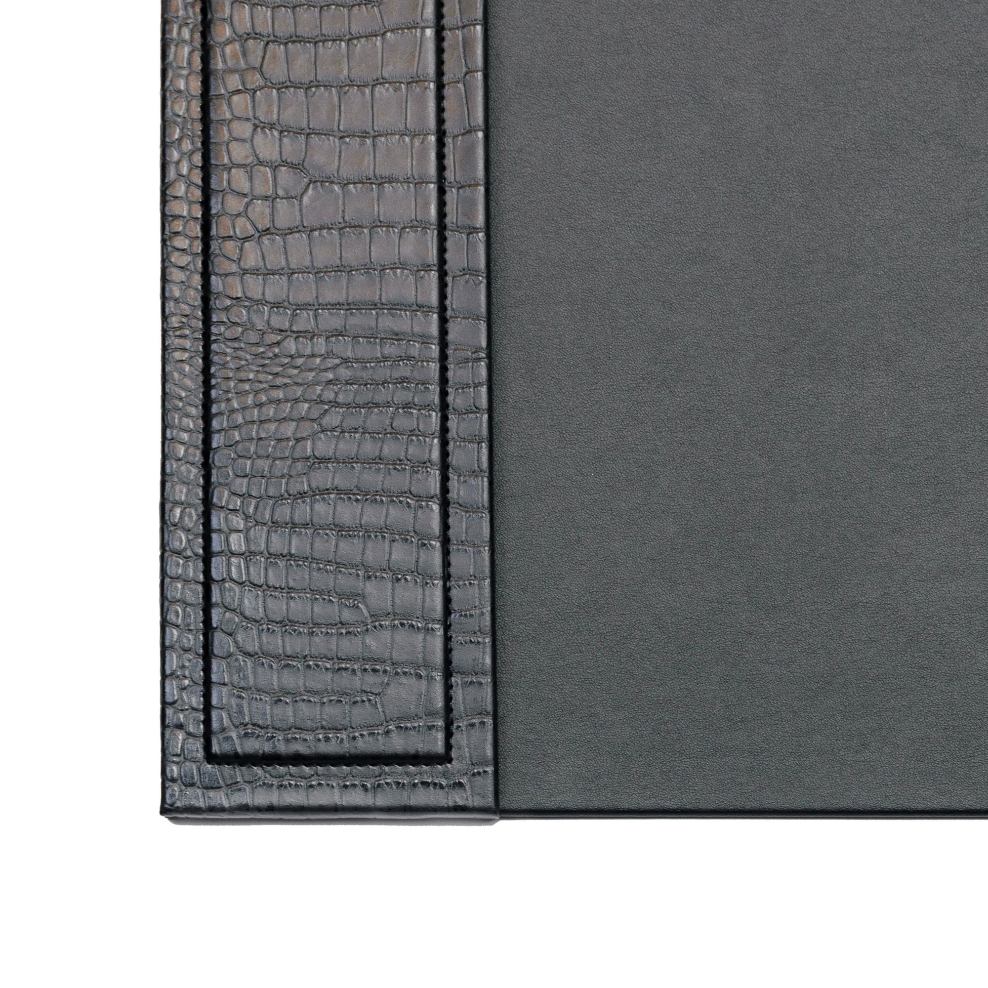 Black Crocodile Embossed Leather 34" x 20" Side-Rail Desk Pad