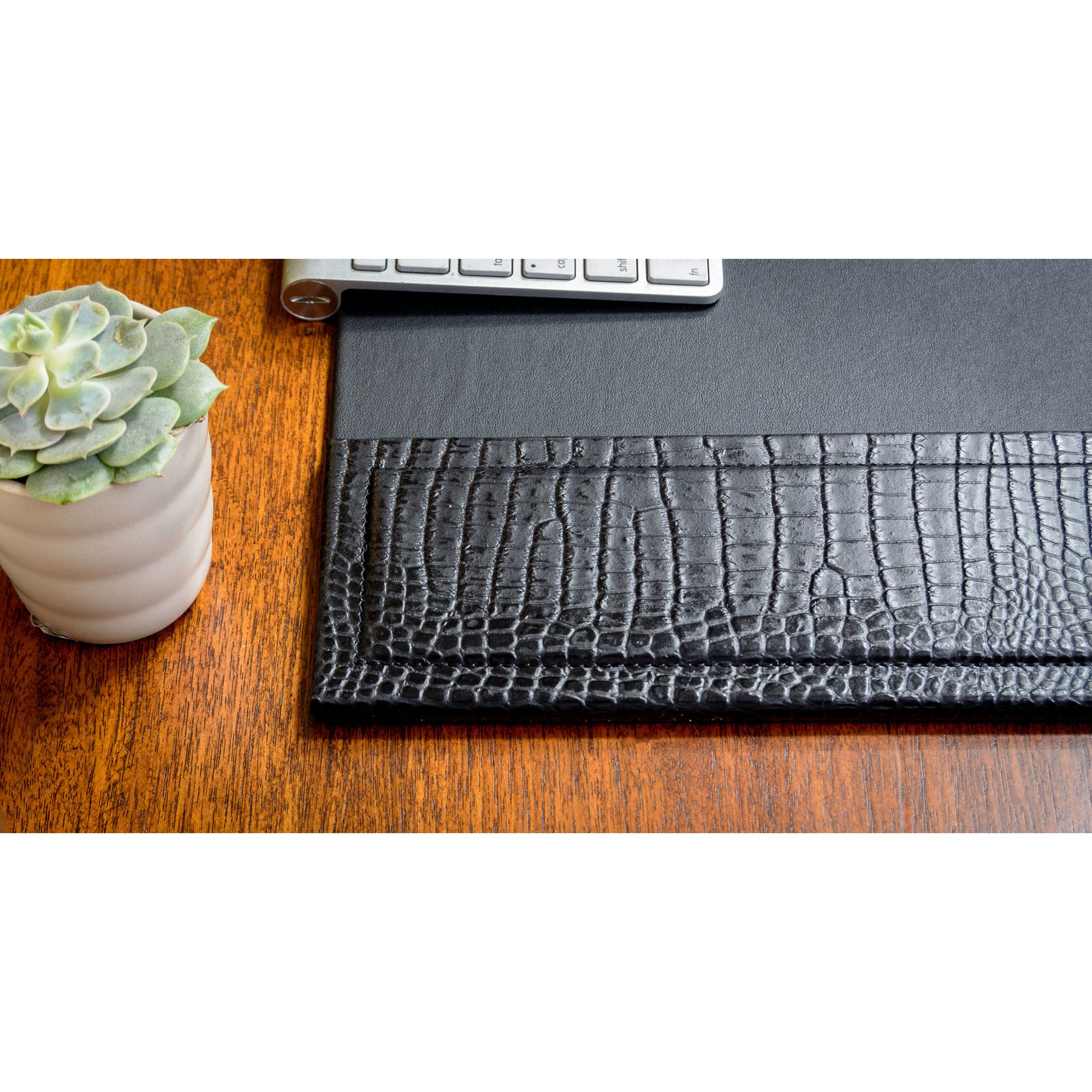 Black Crocodile Embossed Leather 34" x 20" Side-Rail Desk Pad