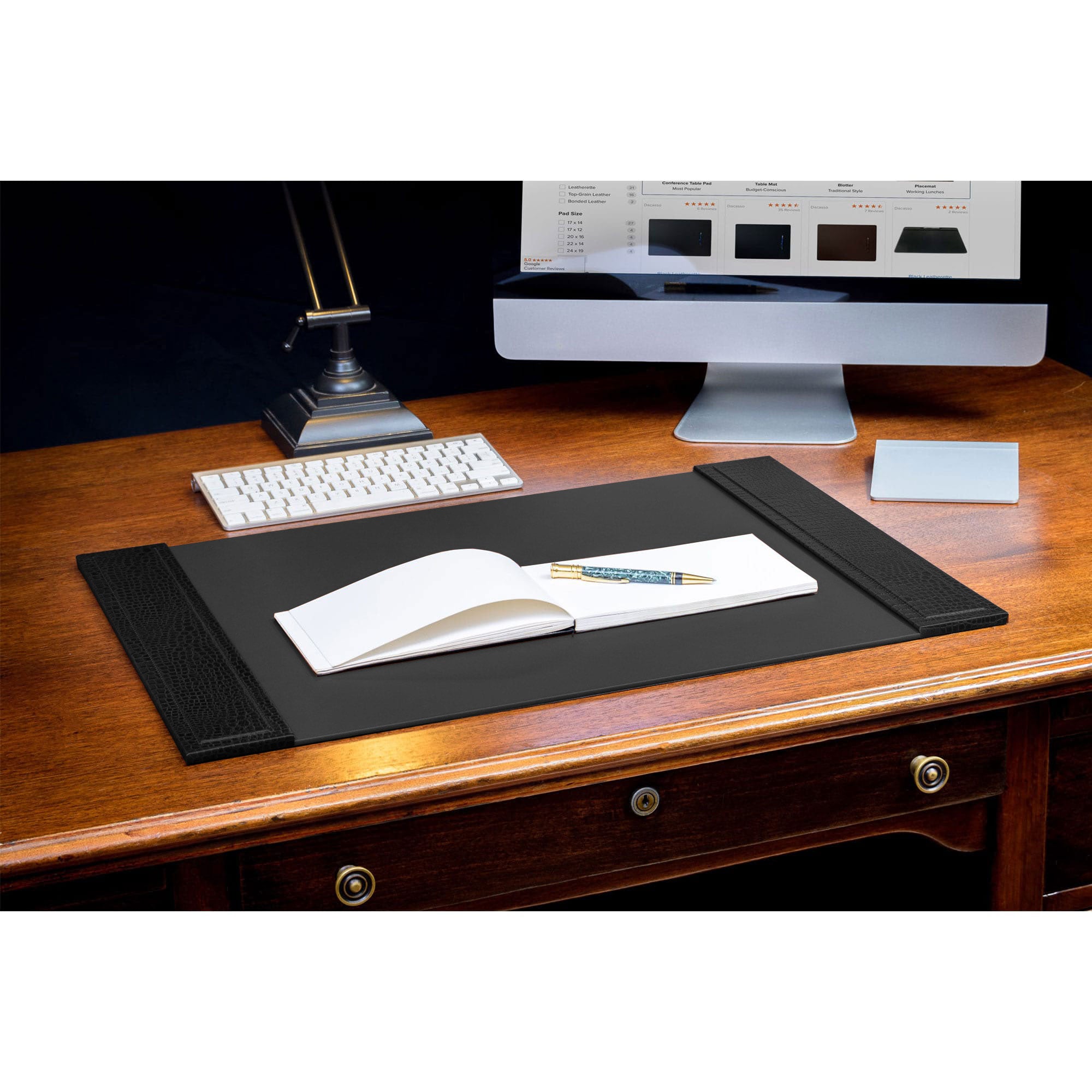 Black Crocodile Embossed Leather 25.5" x 17.25" Side-Rail Desk Pad