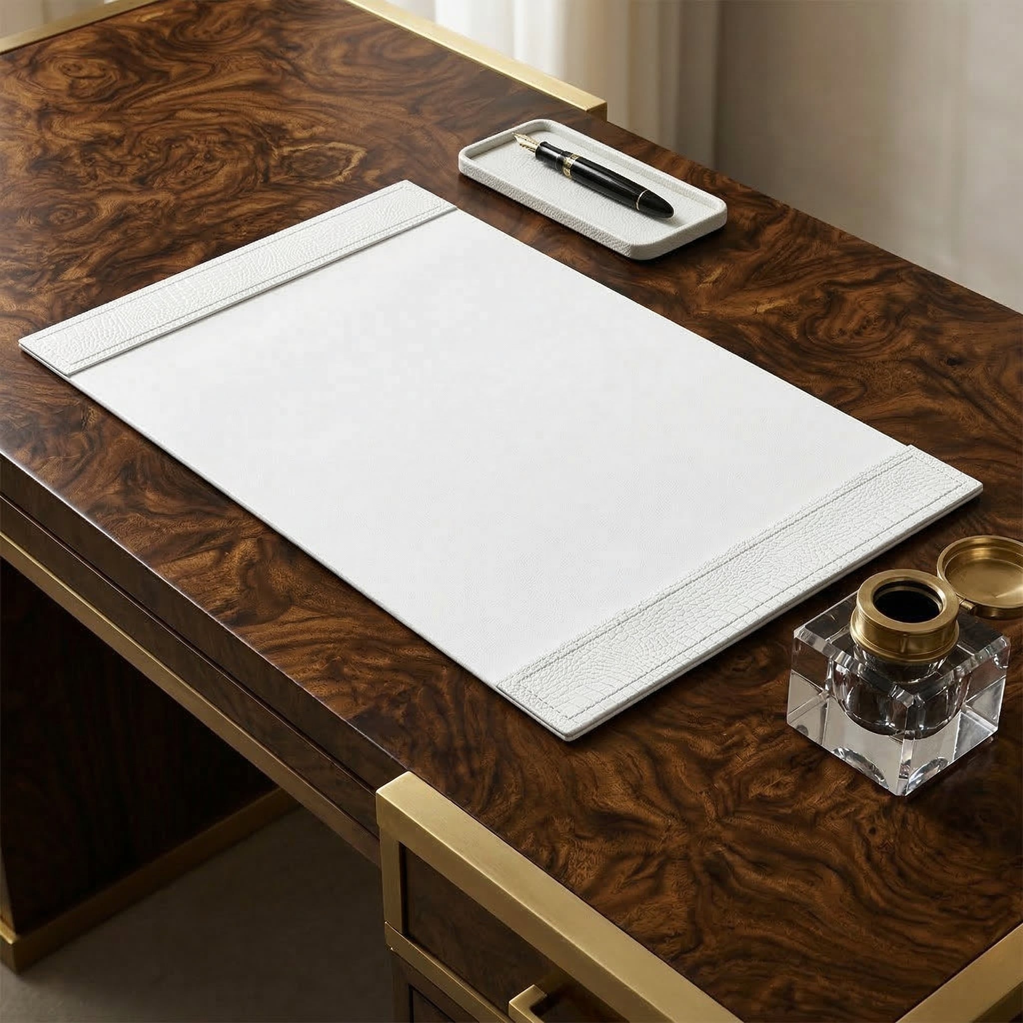 White Crocodile Embossed Leather Desk Pad, 34 x 20