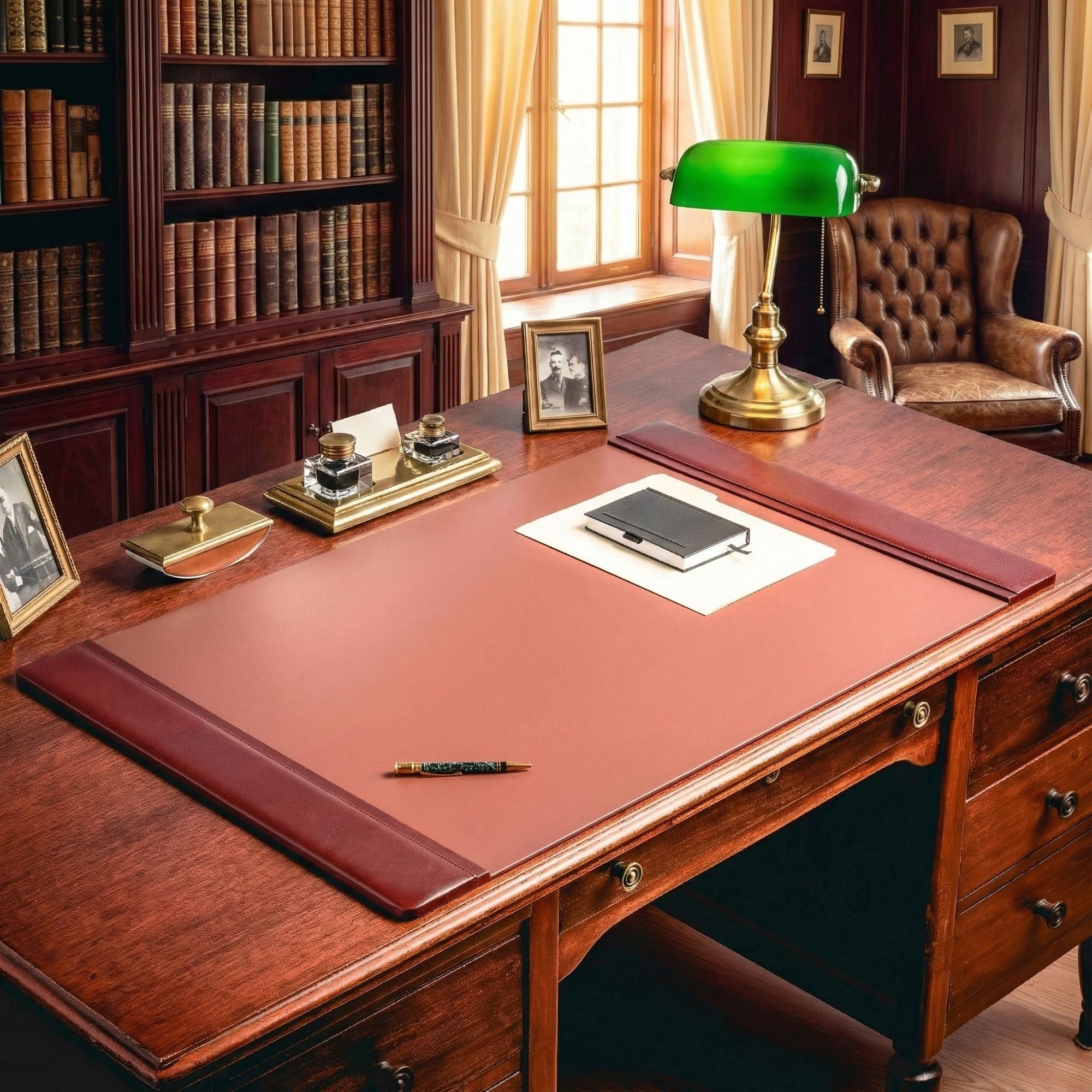 Mocha Leather 38" x 24" Side-Rail Desk Pad