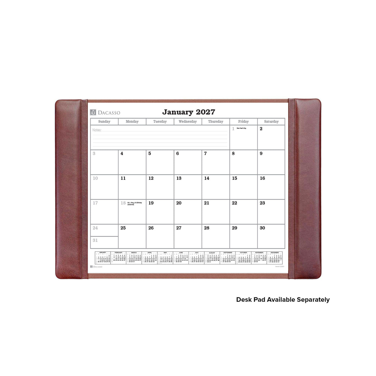 Mocha Leather Desk Pad w/ Calendar Insert, 25.5 x 17.25