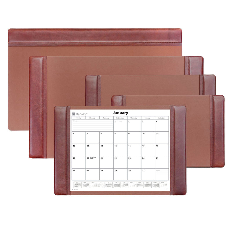 Mocha Leather Desk Pad w/ 2025 Calendar Insert, 25.5 x 17.25