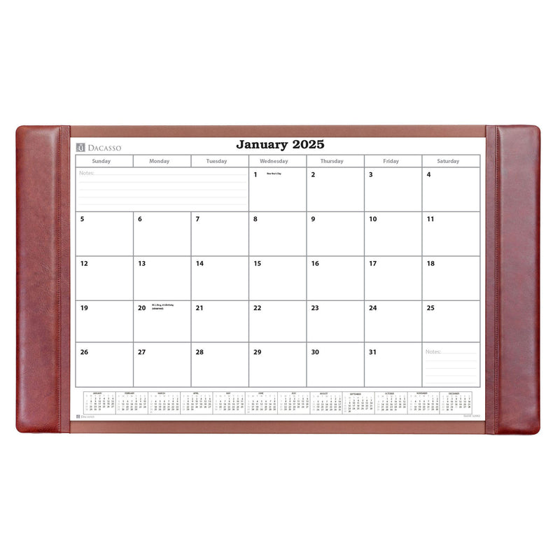 Mocha Leather Desk Pad w/ 2025 Calendar Insert, 34 x 20