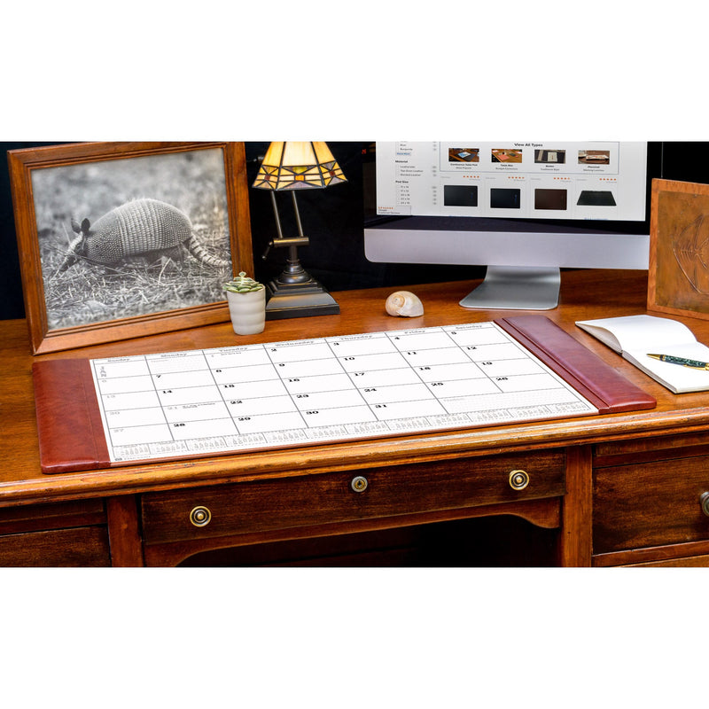 Mocha Leather Desk Pad w/ 2025 Calendar Insert, 34 x 20