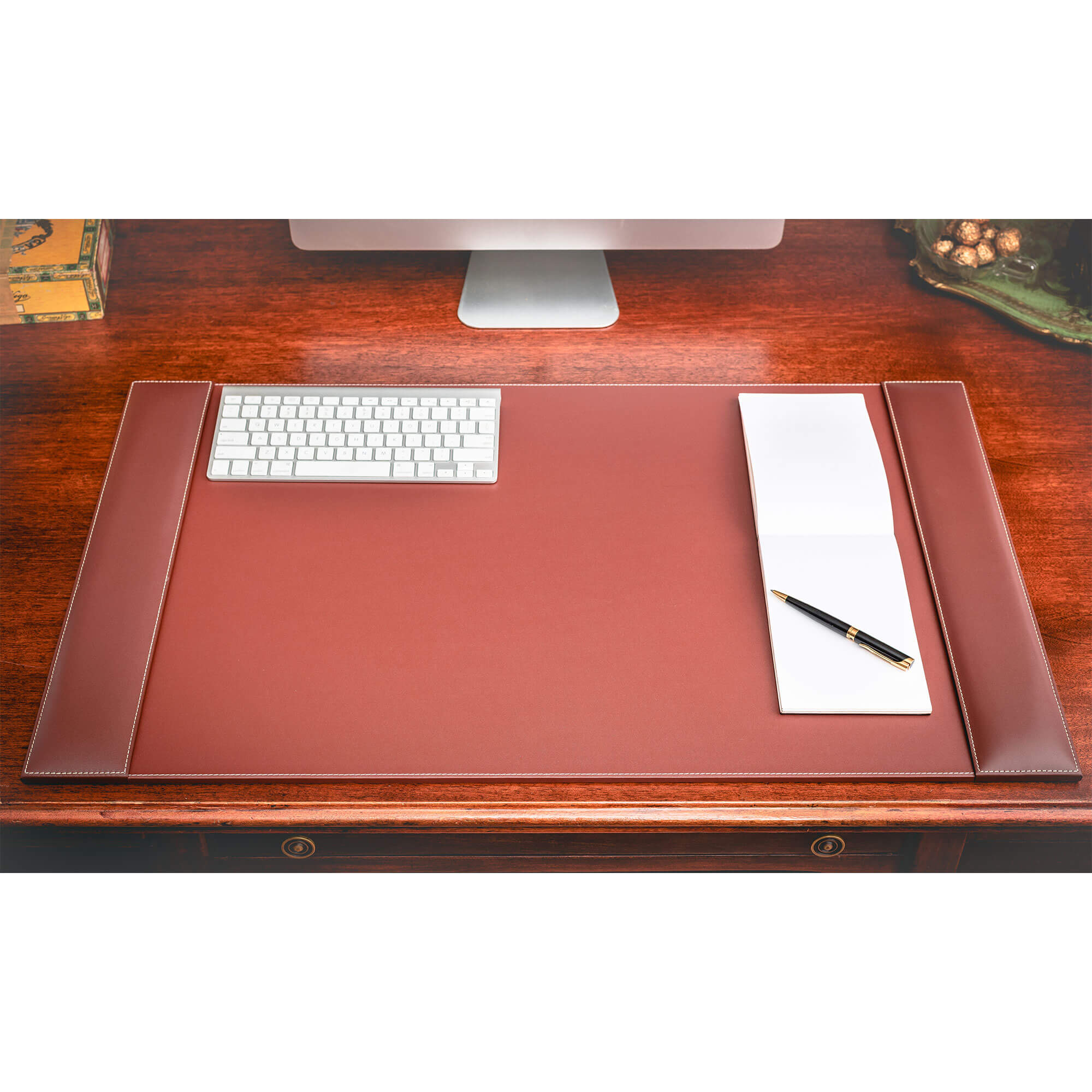 Rustic Brown Leather 34 x 20 Side-Rail Desk Pad