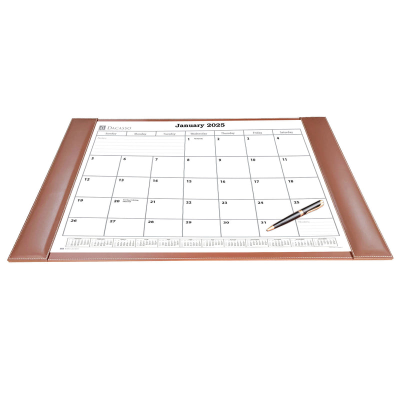 Rustic Brown Leather Desk Pad w/ 2025 Calendar Insert, 25.5 x 17.25