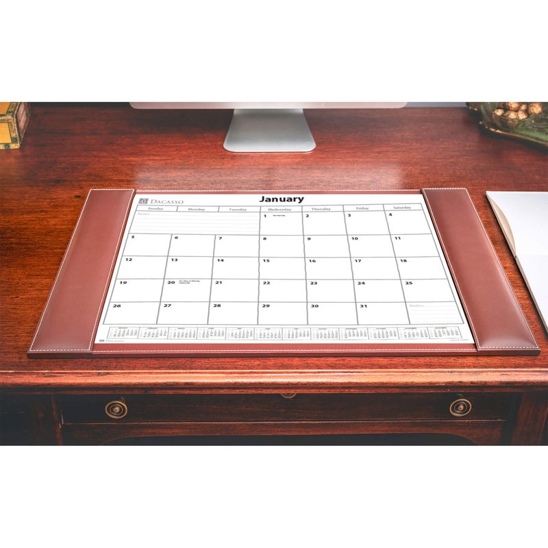 Rustic Brown Leather Desk Pad w/ 2025 Calendar Insert, 25.5 x 17.25