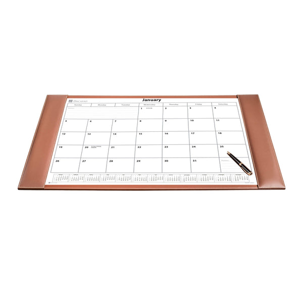Rustic (Sienna) Brown Leather Desk Pad w/ 2024 Calendar Insert, 34 x 20