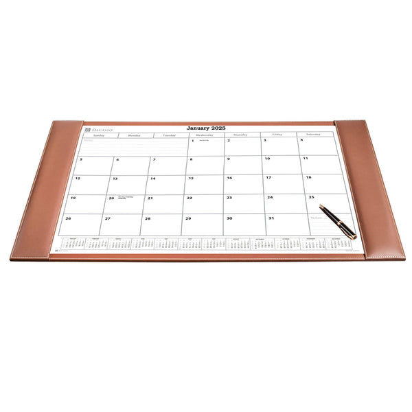 Rustic (Sienna) Brown Leather Desk Pad w/ 2025 Calendar Insert, 34 x 20