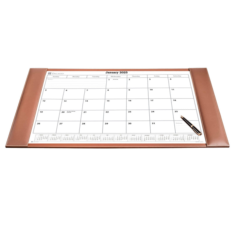 Rustic (Sienna) Brown Leather Desk Pad w/ 2025 Calendar Insert, 34 x 20