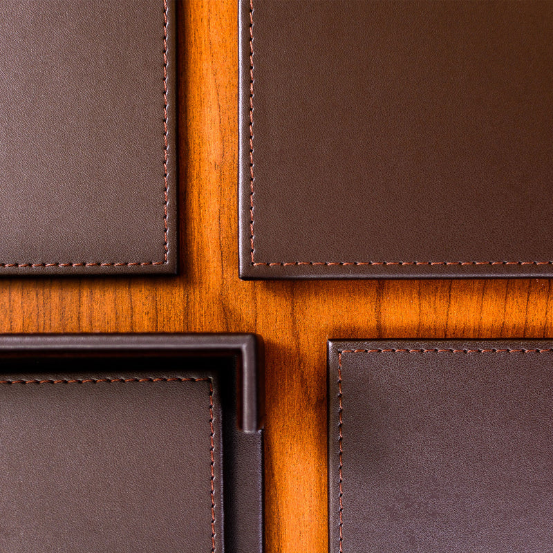 Chocolate Brown Leatherette 17" x 14" Conference Table Pad w/ Brown Tone-on-Tone Stitching