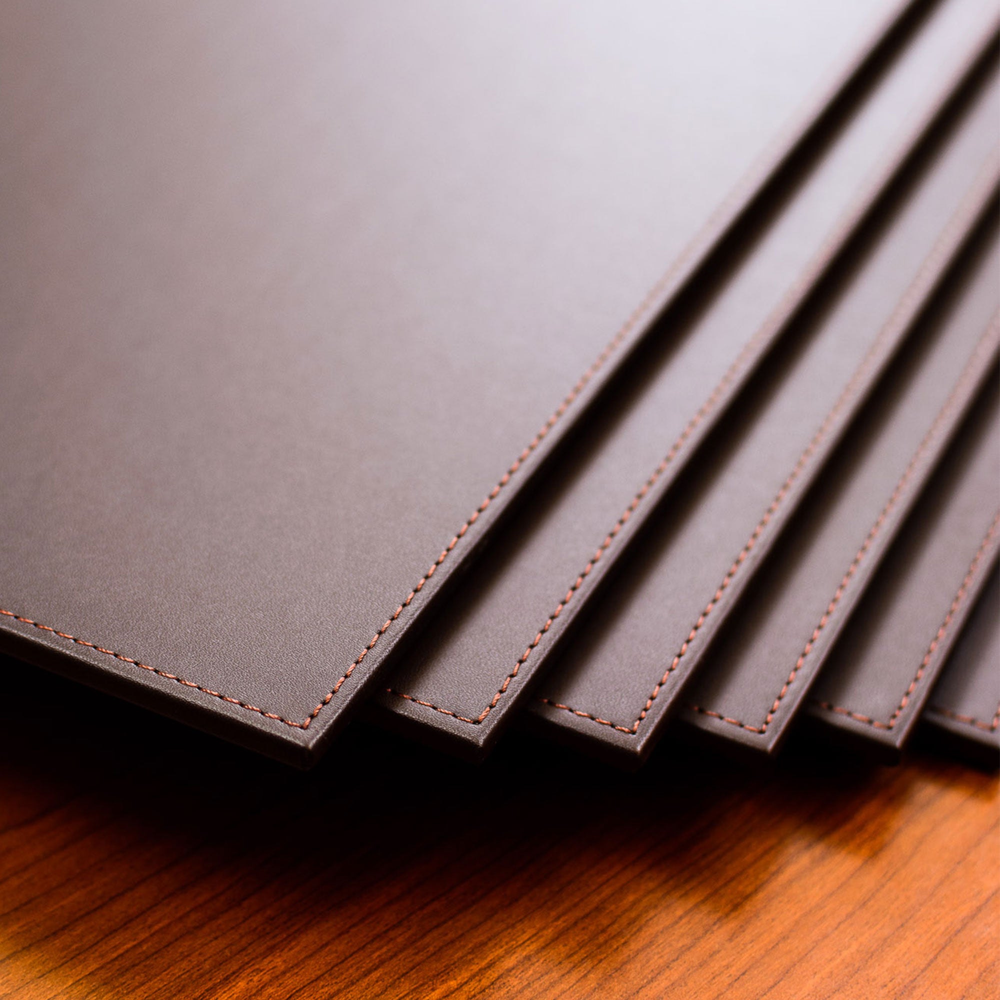Chocolate Brown Leatherette 17" x 14" Conference Table Pad w/ Brown Tone-on-Tone Stitching