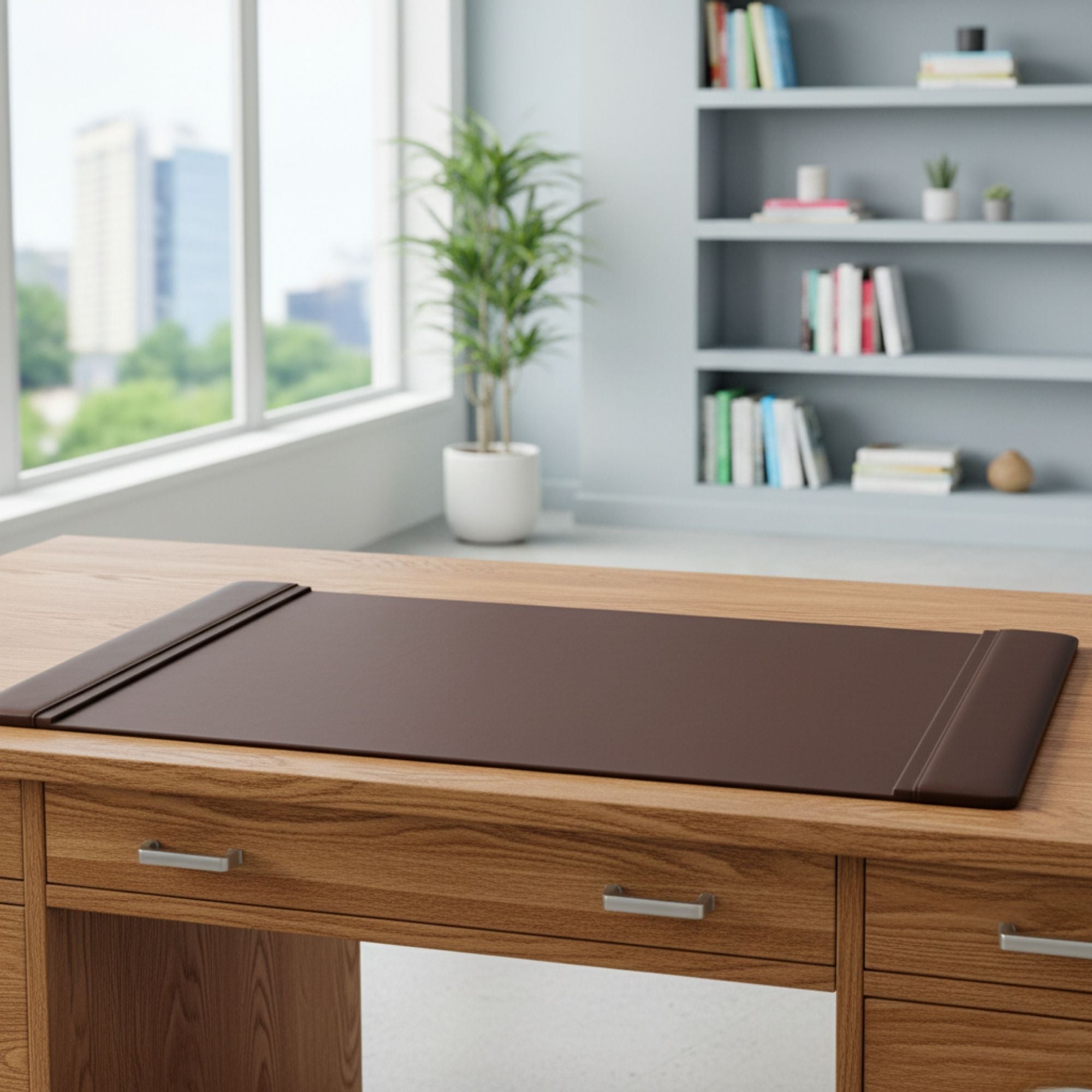 Chocolate Brown Leather 34" x 20" Side-Rail Desk Pad