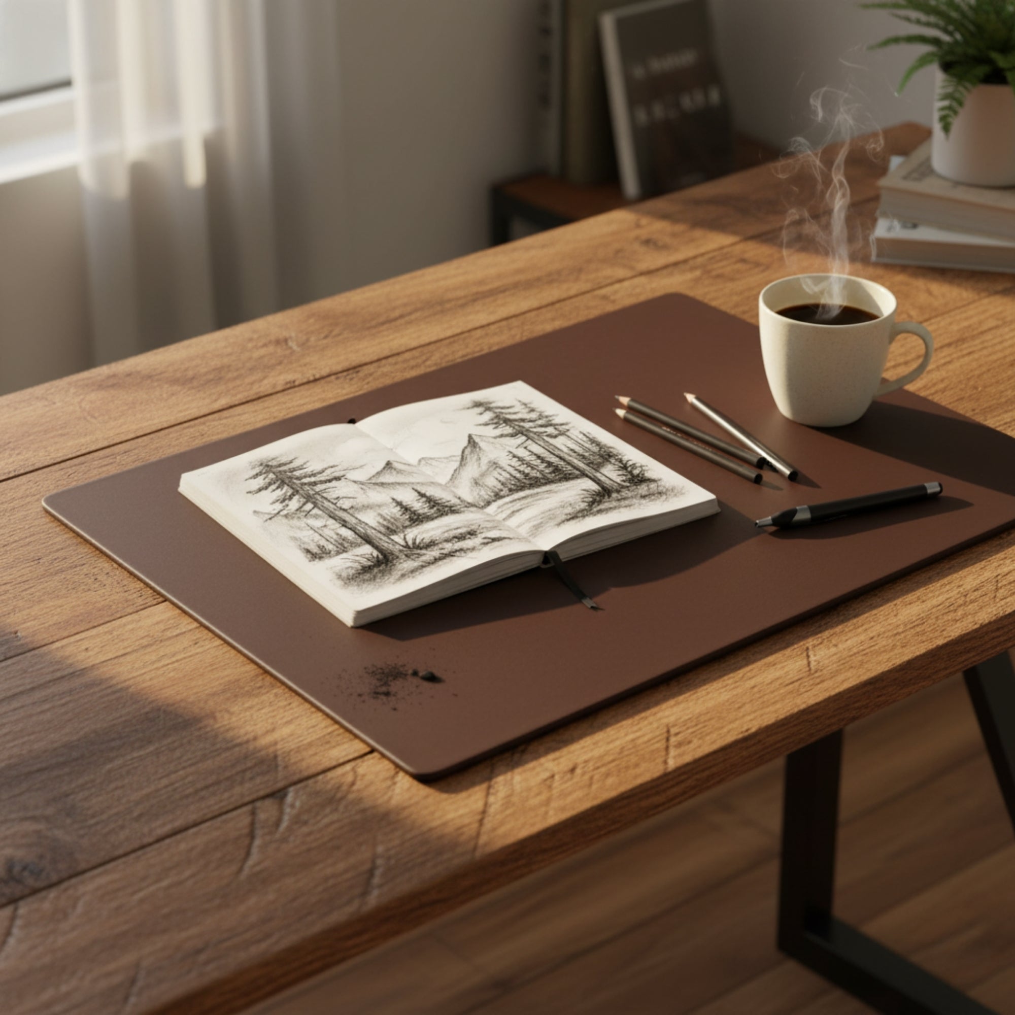 Chocolate Brown Leather 17" x 14" Conference Table Pad