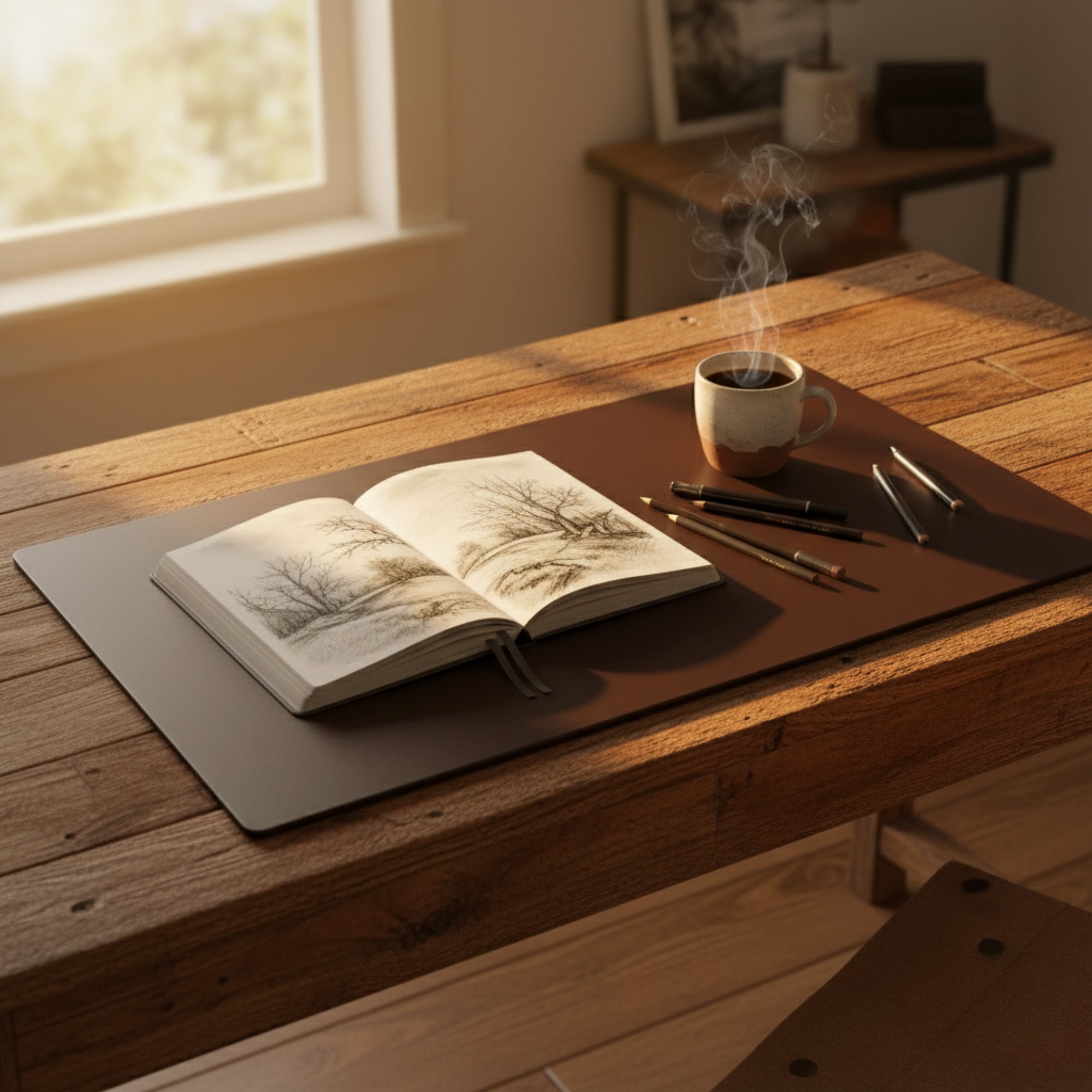 Chocolate Brown Leather 38" x 24" Desk Mat without Rails