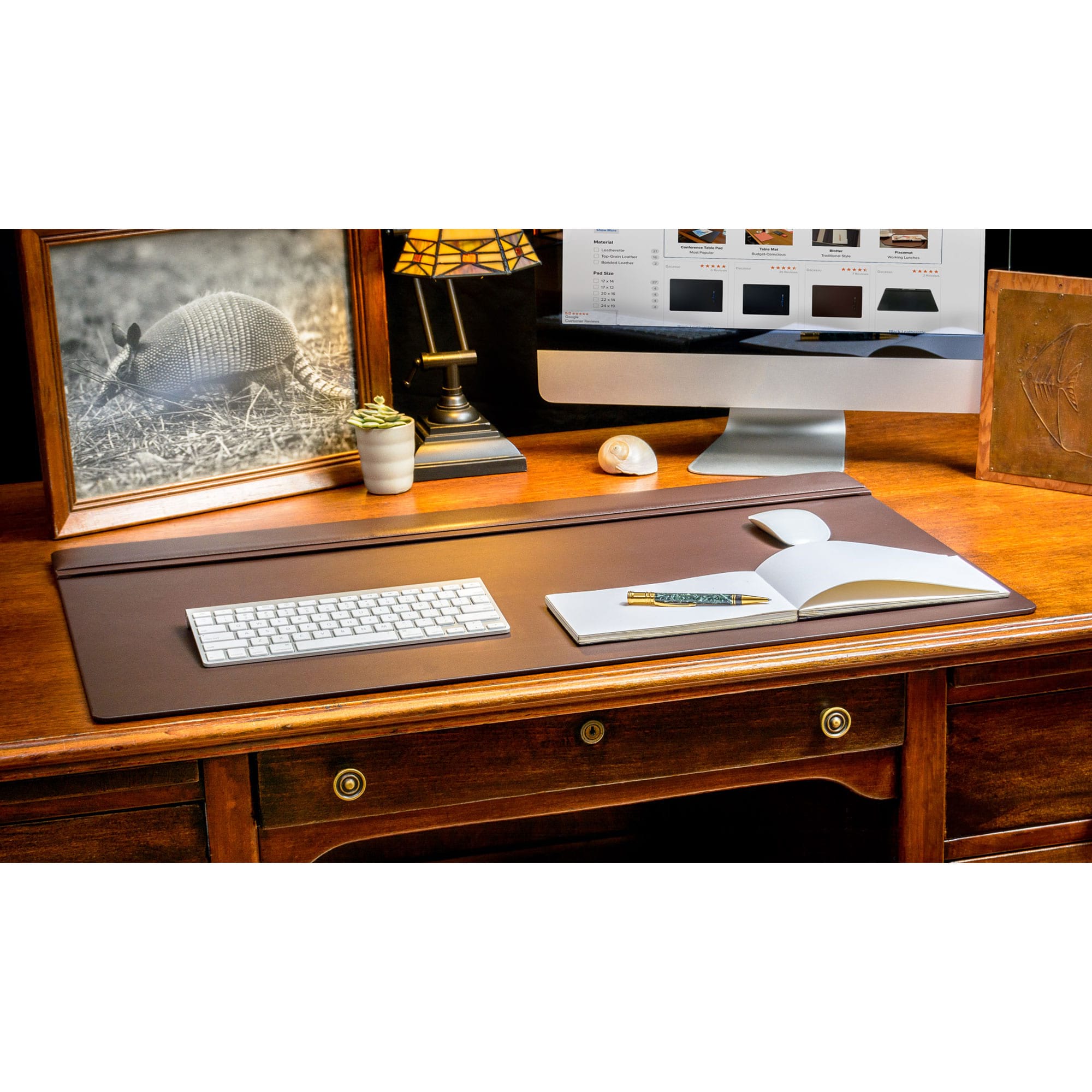 Chocolate Brown Leather 34" X 20" Top-Rail Desk Pad