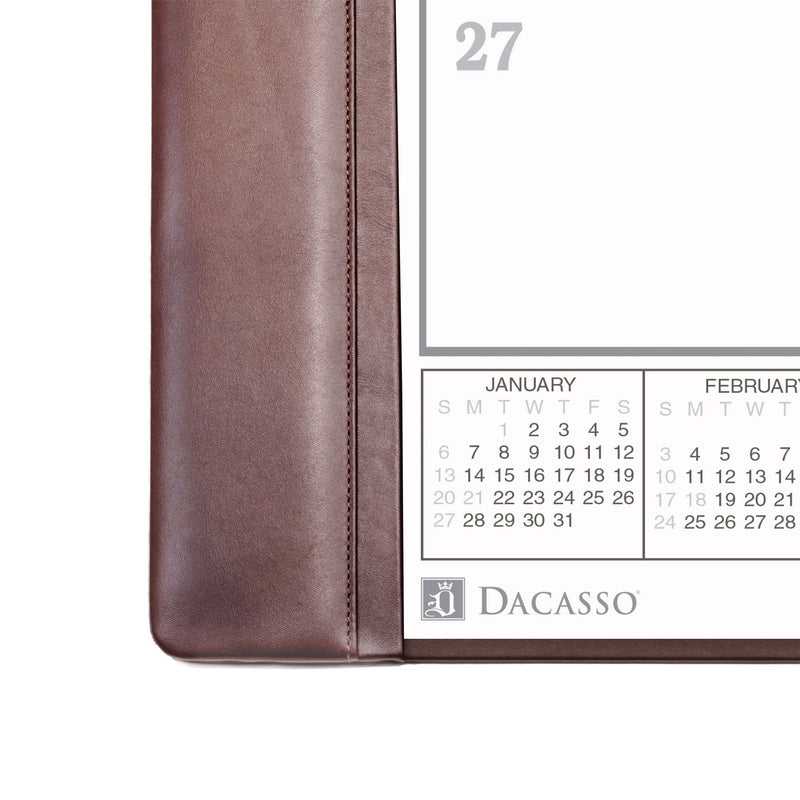 Chocolate Brown Leather Desk Pad w/ 2025 Calendar Insert, 25.5 x 17.25