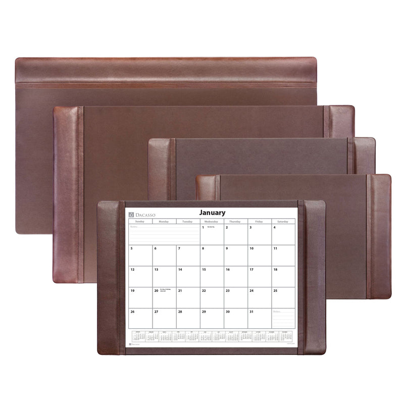 Chocolate Brown Leather Desk Pad w/ 2025 Calendar Insert, 25.5 x 17.25