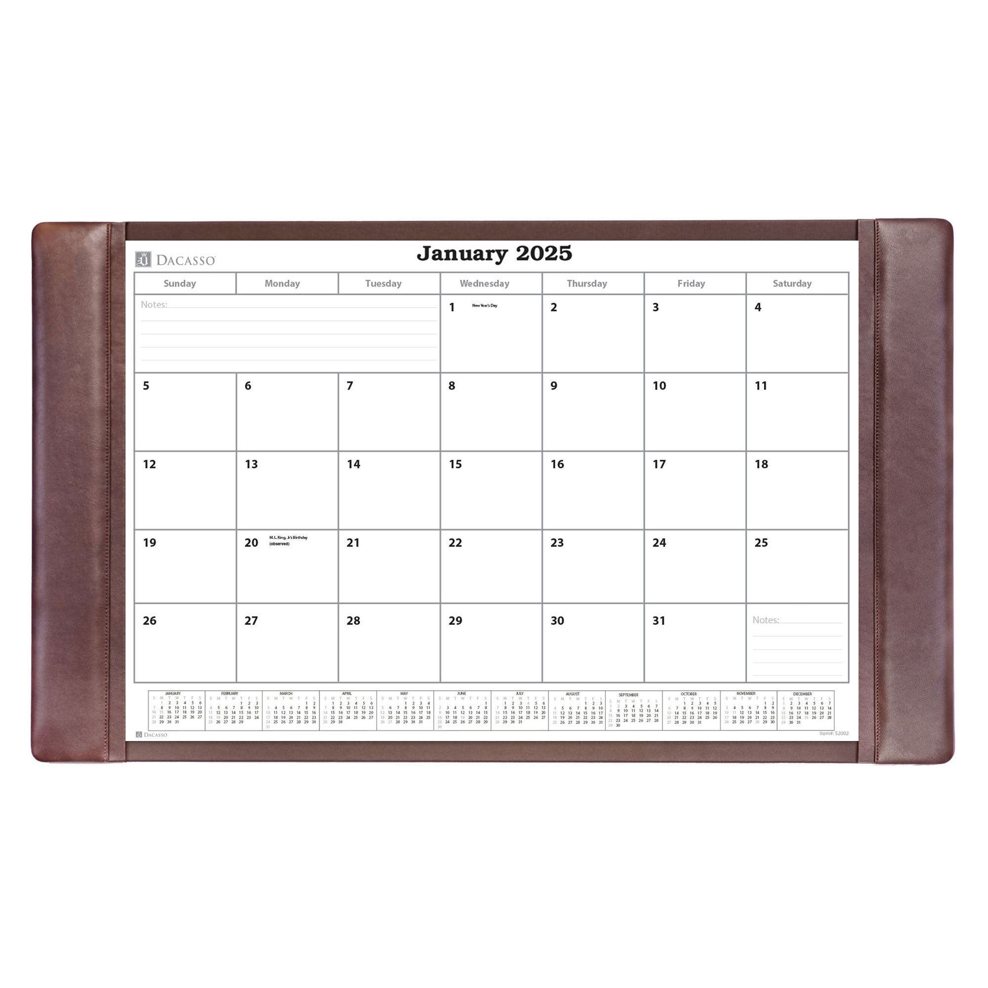 Chocolate Brown Leather Desk Pad w/ 2025 Calendar Insert, 34 x 20