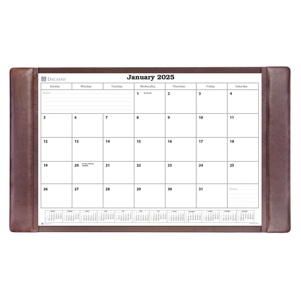 Chocolate Brown Leather Desk Pad w/ 2025 Calendar Insert, 34 x 20