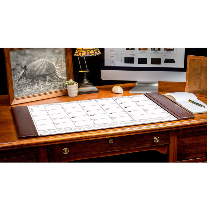 Chocolate Brown Leather Desk Pad w/ 2025 Calendar Insert, 34 x 20