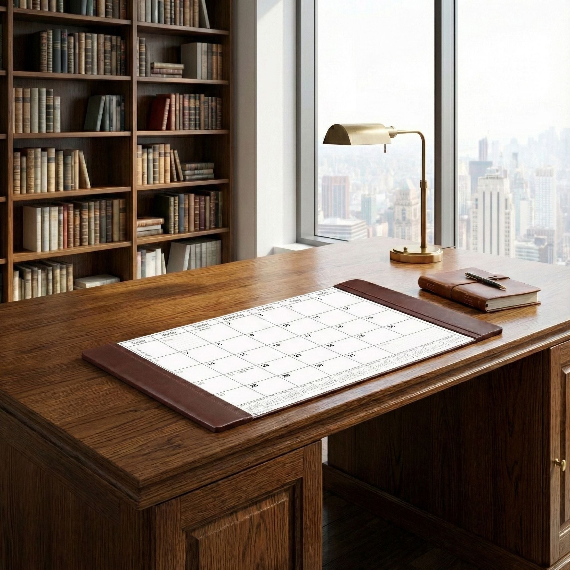 Chocolate Brown Leather Desk Pad w/ Calendar Insert, 34 x 20