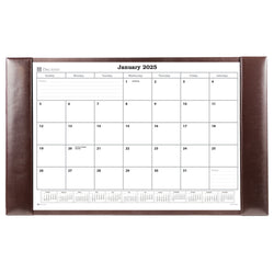 Dark Brown Bonded Leather Desk Pad w/ 2025 Calendar Insert, 30 x 18