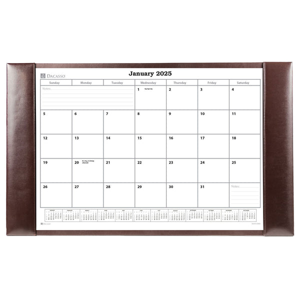 Dark Brown Bonded Leather Desk Pad w/ 2025 Calendar Insert, 30 x 18