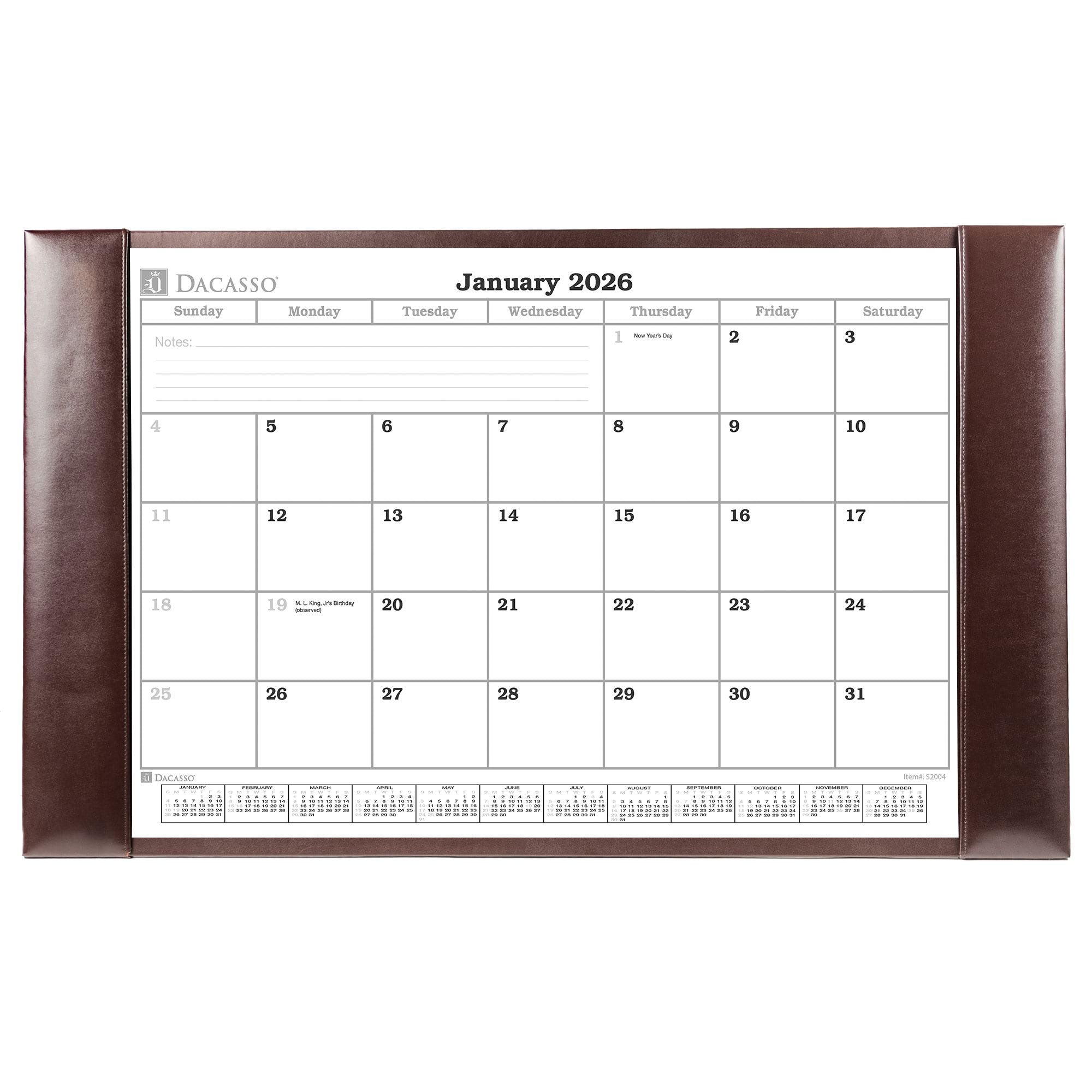 Dark Brown Bonded Leather Desk Pad w/ Calendar Insert, 30 x 18