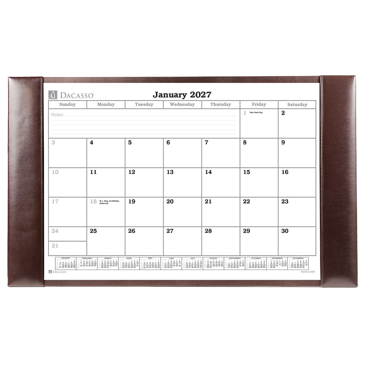Dark Brown Bonded Leather Desk Pad w/ Calendar Insert, 30 x 18