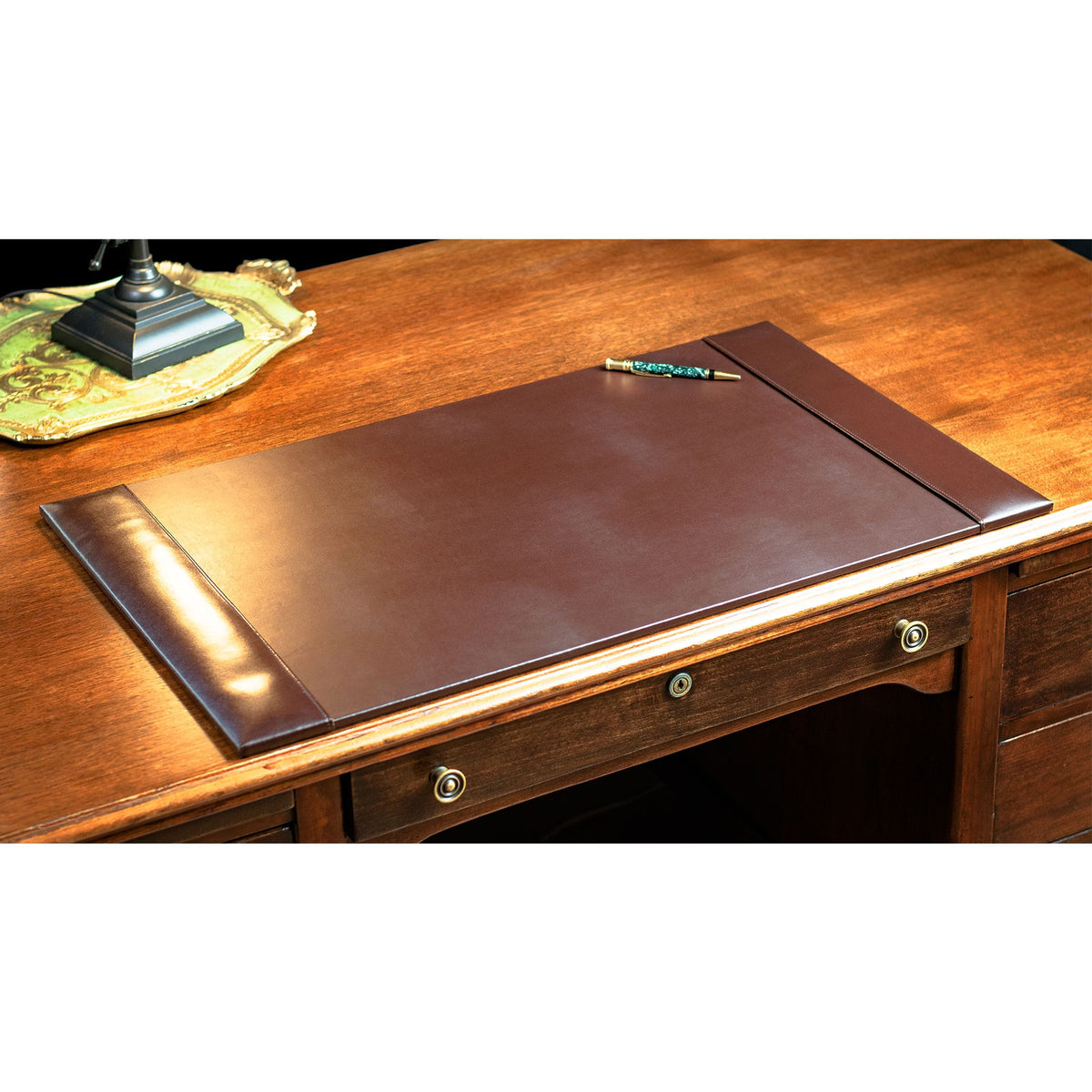 Dark Brown Bonded Leather Desk Pad w/ Calendar Insert, 30 x 18
