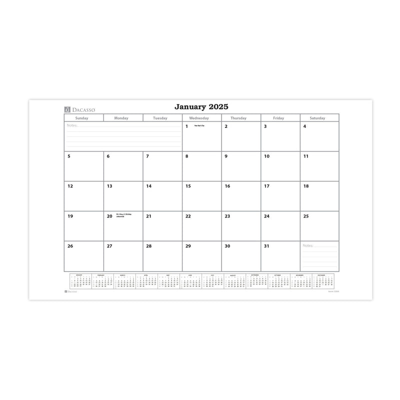 Dark Brown Bonded Leather Desk Pad w/ 2025 Calendar Insert, 30 x 18