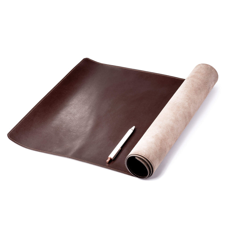 Dark Brown Bonded Leather 32" x 15" No Core Rollable Desk Mat/Pad