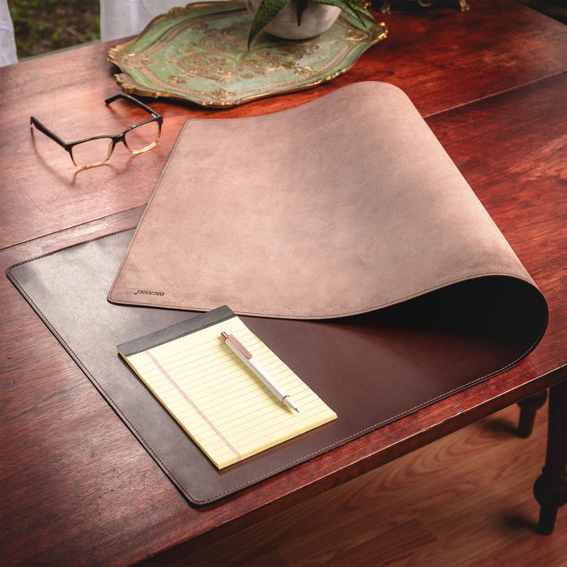 Dark Brown Bonded Leather 36" x 17" No Core Rollable Desk Mat/Pad