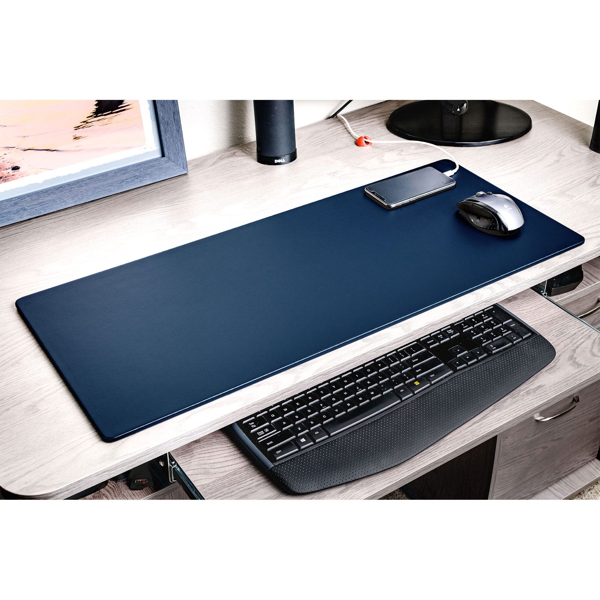 Navy Blue Leatherette 30" x 12.5" Keyboard/Mouse Desk Mat