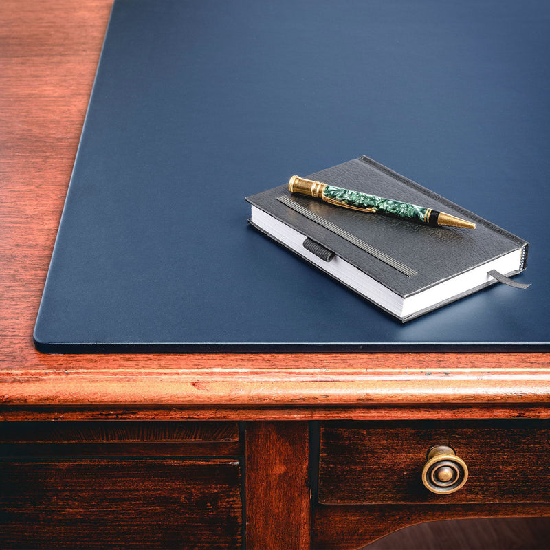 Navy Blue Leather Conference Table Pad w/ Pen Well, 17 x 14