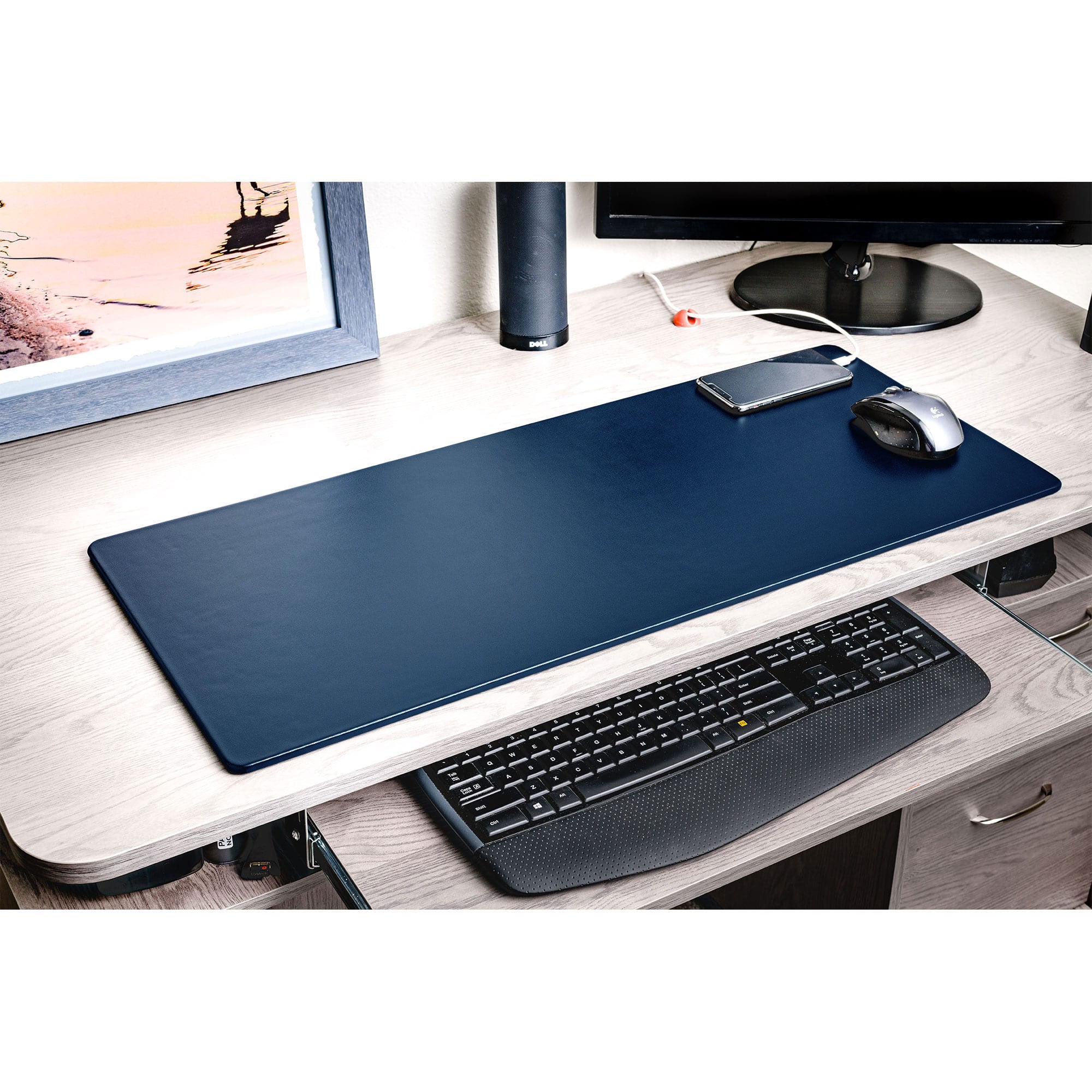 Navy Blue Leather 30" x 12.5" Keyboard/Mouse Desk Mat